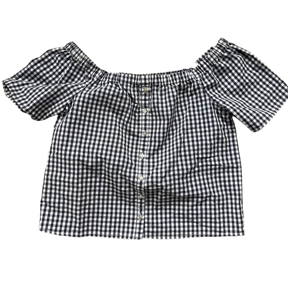 Reitmans Off the Shoulder Southern Belle Navy & White Gingham Top Size Small - Picture 4 of 4